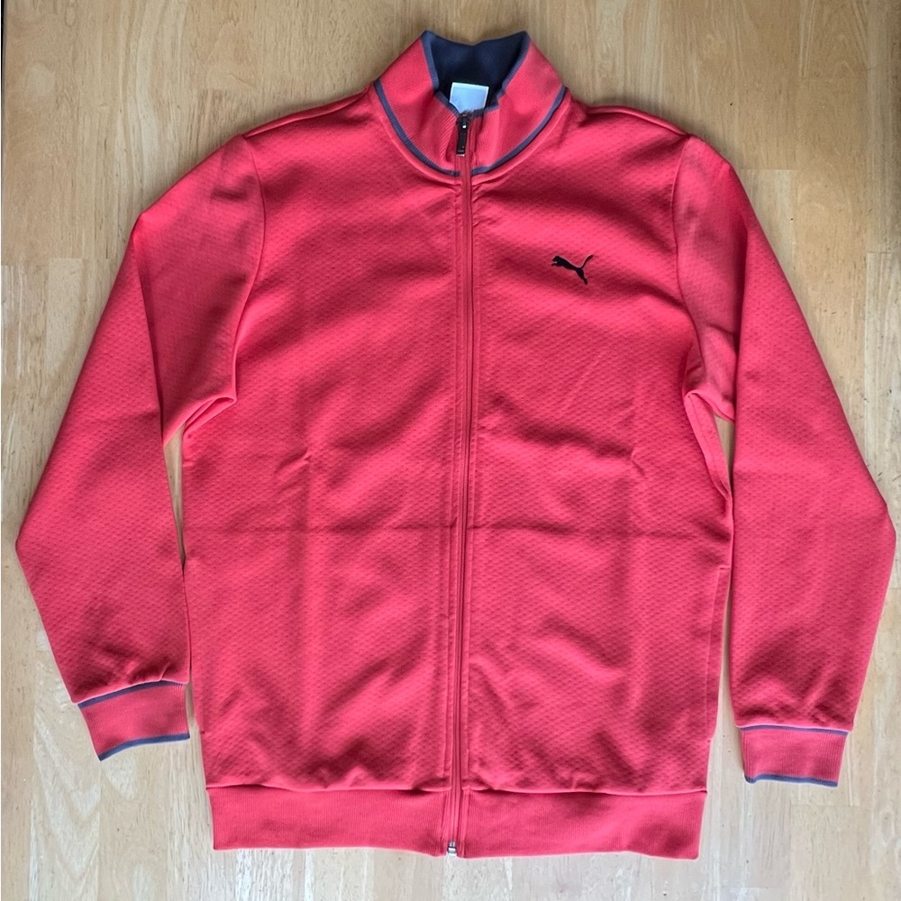 Puma Track Jacket Vintage Sport Style Textured Full-Zip Size L Color RED FIRE